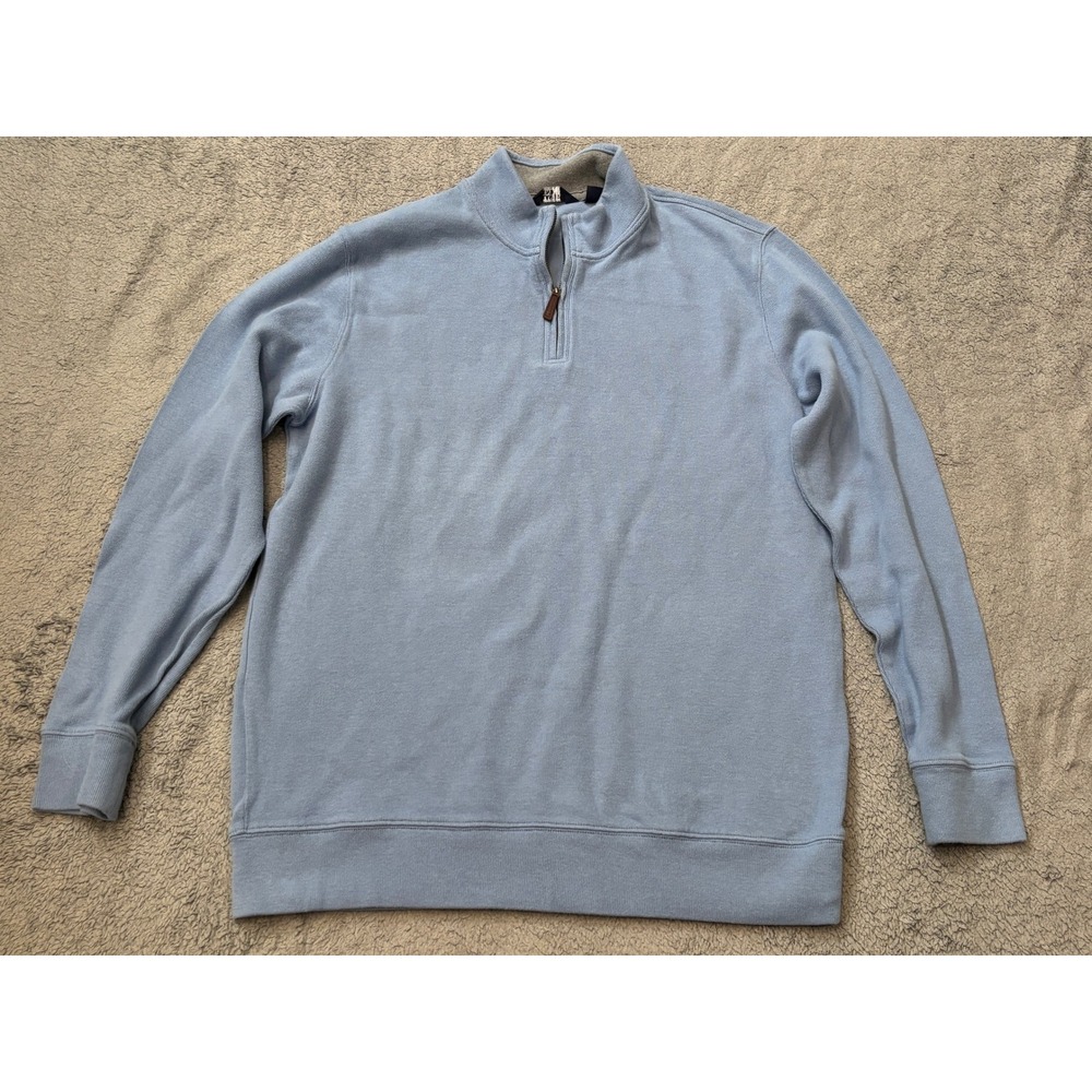 Lands' End Mens XL Tall Light Blue 100% Cotton Quarter Zip Pullover Sweater